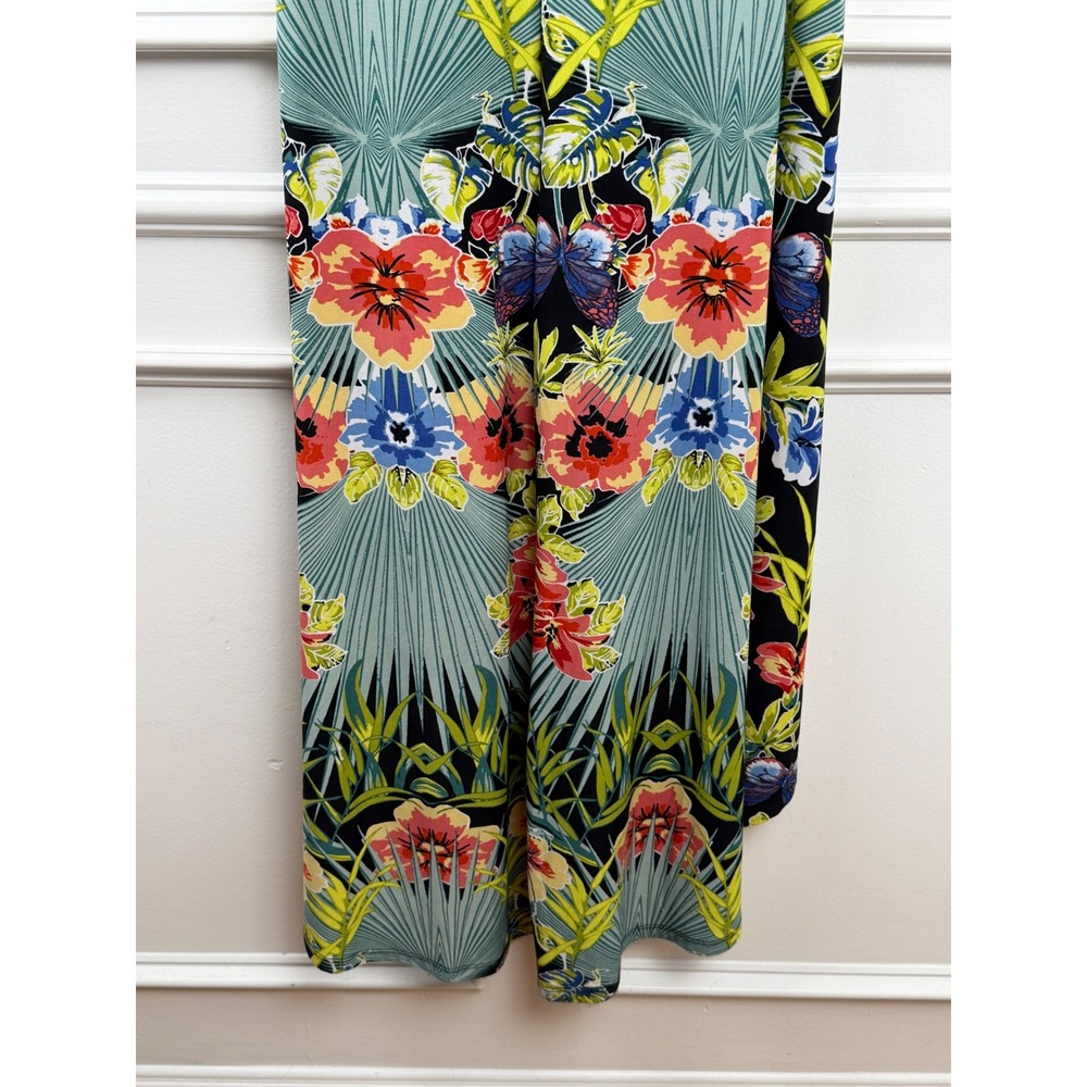 Snap Tropical Floral Butterfly High Low Maxi Dress V-Neck Cutout Back Teal M - Picture 8 of 10